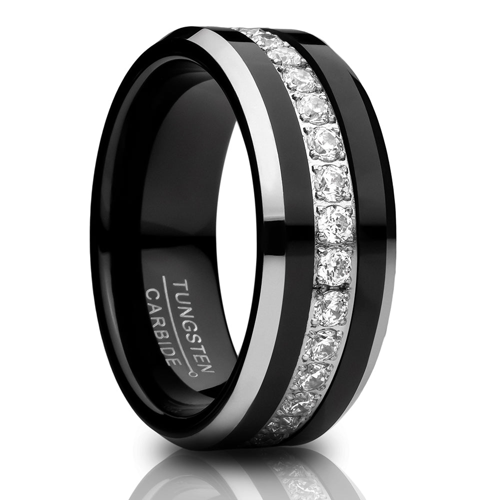 Man's Wedding Ring,Black Tungsten Ring,Tungsten Carbide Ring,CZ Wedding Ring,Engagement Ring,Tungsten Band