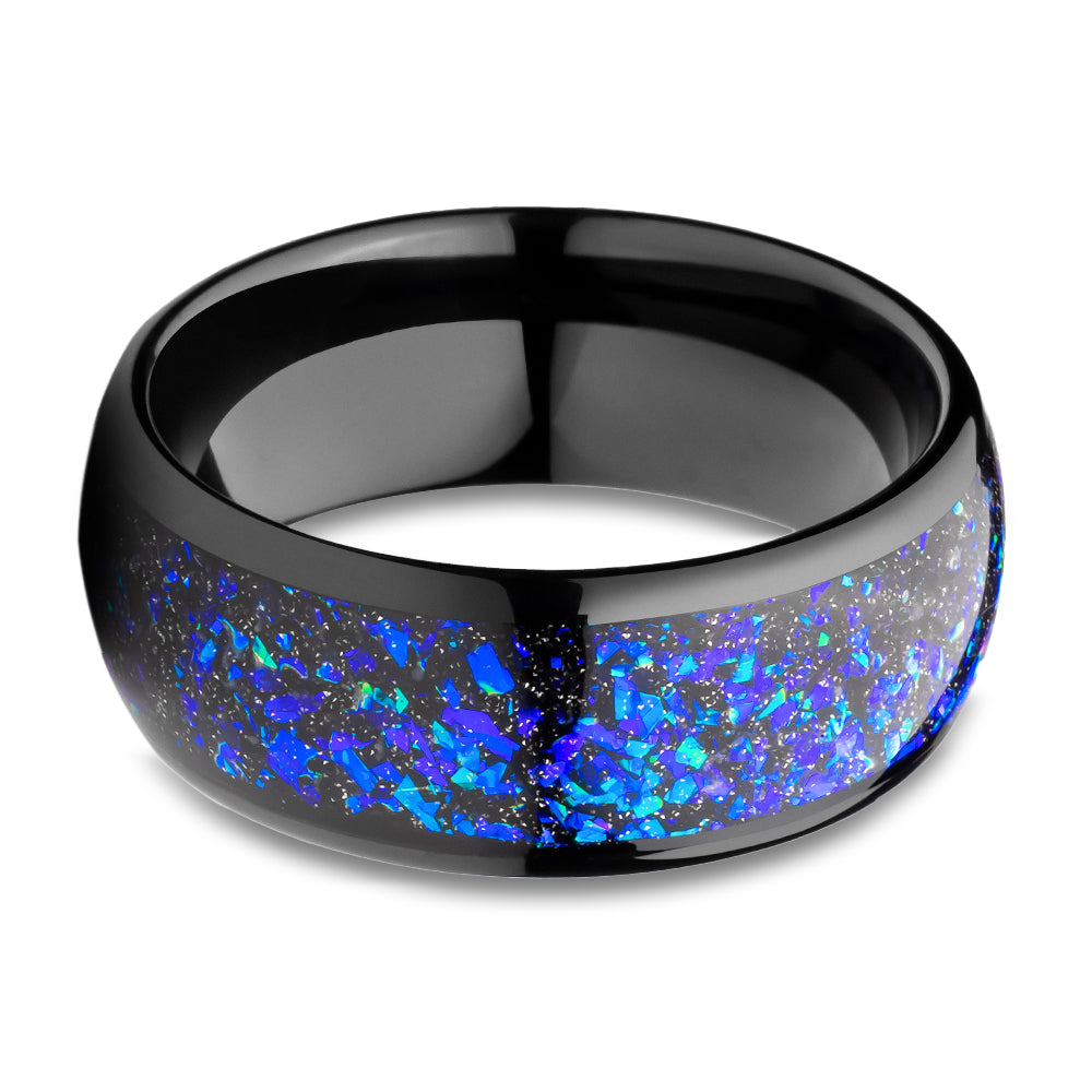 8mm Galaxy Opal Wedding Ring Black Wedding Ring Opal Ring