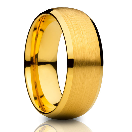 Yellow Gold Tungsten Ring 8mm Wedding Ring Anniversary Ring