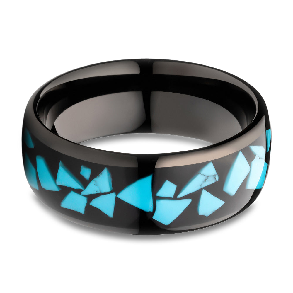 Turquoise Wedding Ring 8mm Wedding Ring Black Tungsten Ring Anniversary Ring