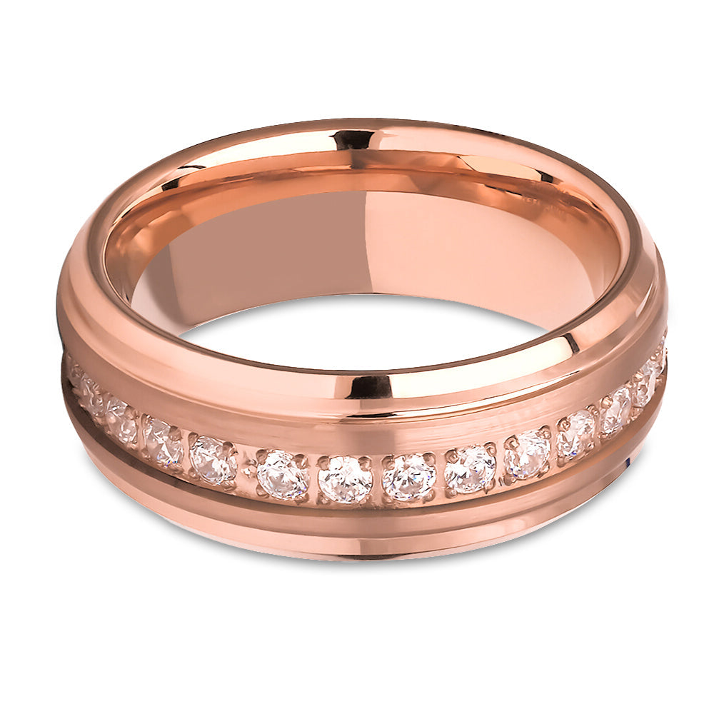 Rose Gold Wedding Ring White CZ Wedding Ring Engagement Ring 8mm