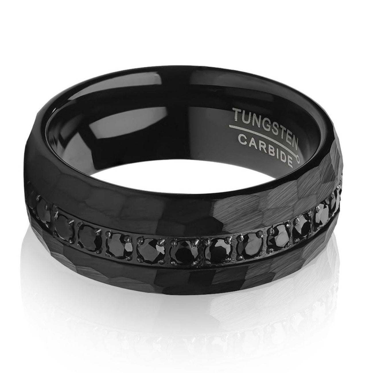 Black Tungsten Ring 8mm Wedding Ring CZ Wedding Ring Hammered Wedding Ring