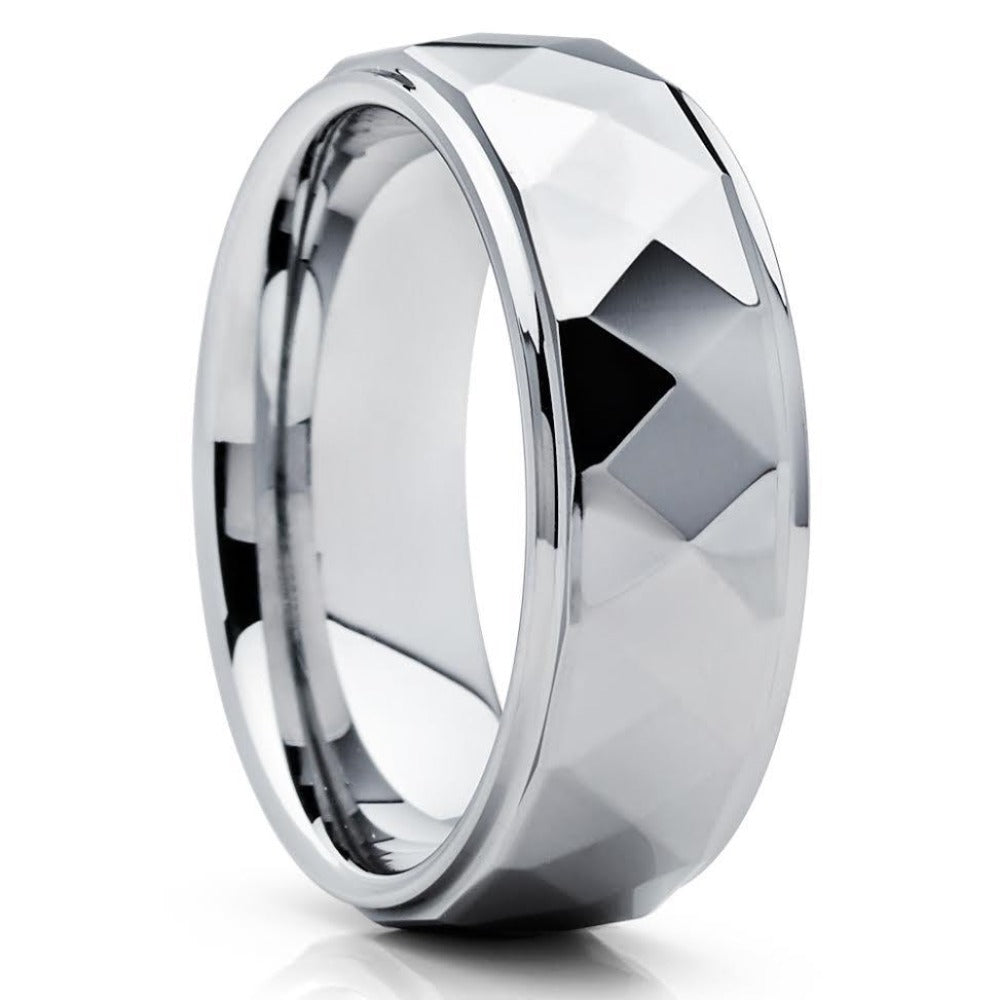 Tungsten Wedding Band - Faceted Design - Shiny Ring - Tungsten Ring - Clean Casting Jewelry 