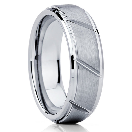 7mm Silver Tungsten Ring Engagement Ring Tungsten Carbide Ring Silver Ring