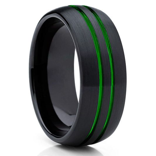 8mm Black Tungsten Ring Engagement Ring Green Tungsten Ring Black Ring