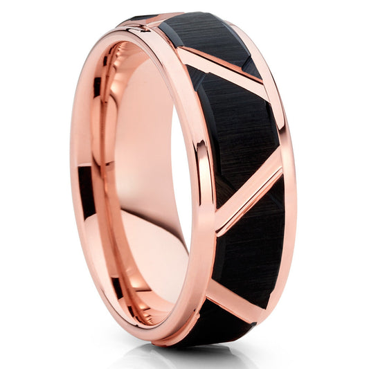 Rose Gold Tungsten Wedding Ring Black Tungsten Ring 8mm Wedding Ring