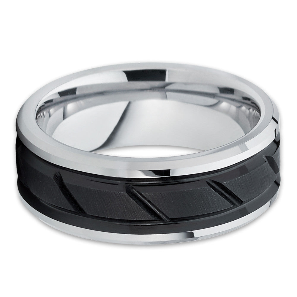 8mm Black Tungsten Wedding Ring Silver Tungsten Wedding Ring Engagement