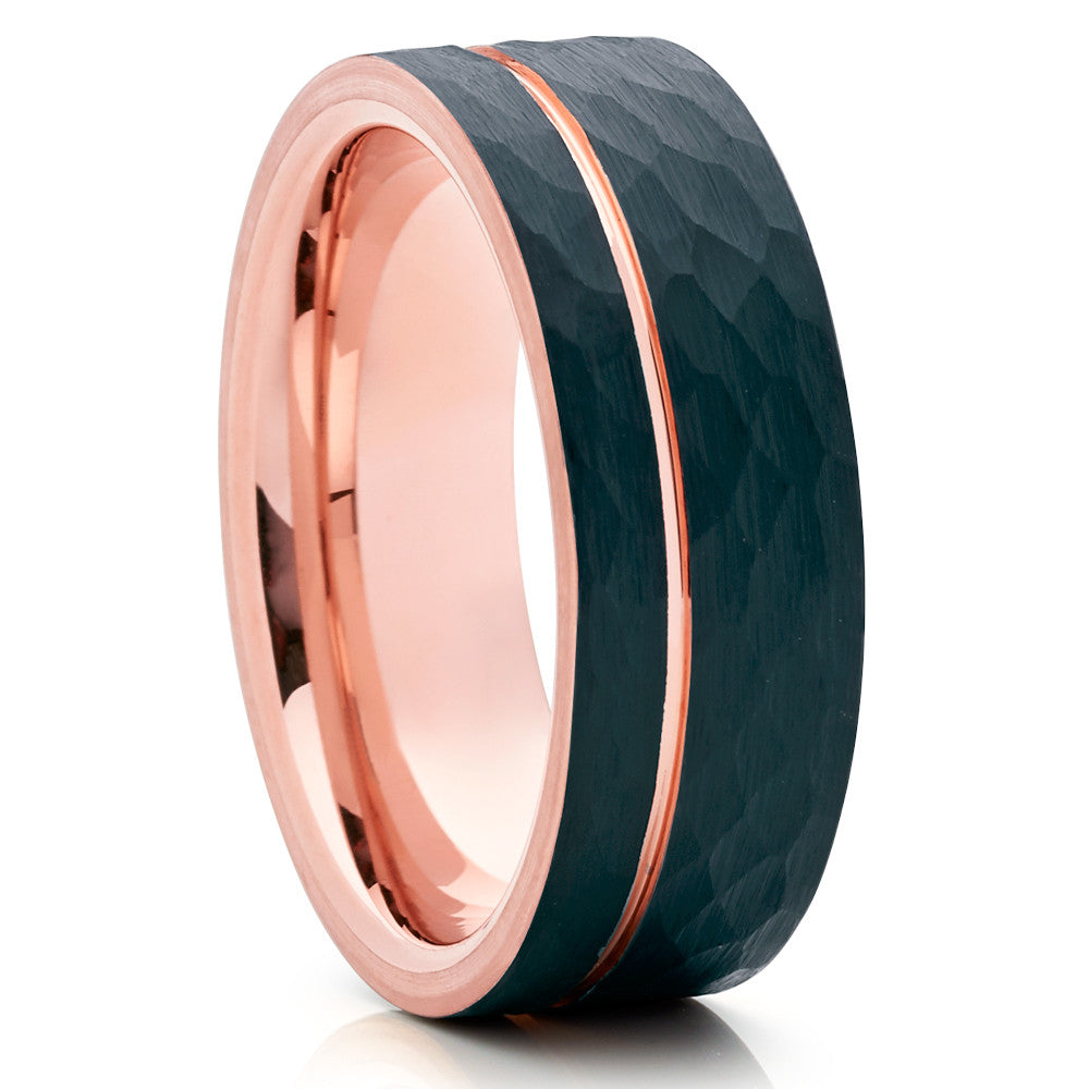 Black Tungsten Wedding Ring Rose Gold Tungsten Ring 8mm Wedding Ring Hammered