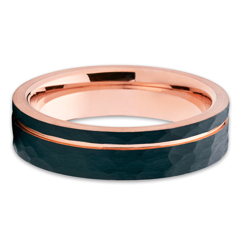 Rose Gold Tungsten Ring Black Tungsten Ring Hammered Wedding Ring 6mm