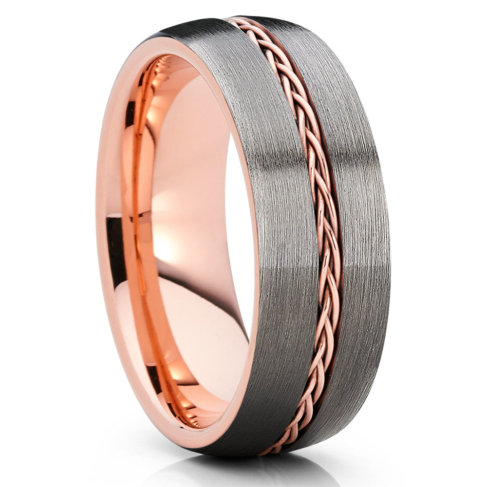 Gunmetal Wedding Ring,Rose Gold Wedding Ring,8mm Tungsten Ring,Anniversary Ring,Engagement Ring