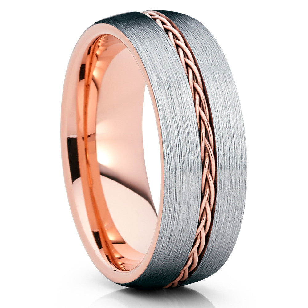 Braid Wedding Ring Rose Gold Wedding Ring Tungsten Wedding Ring Silver