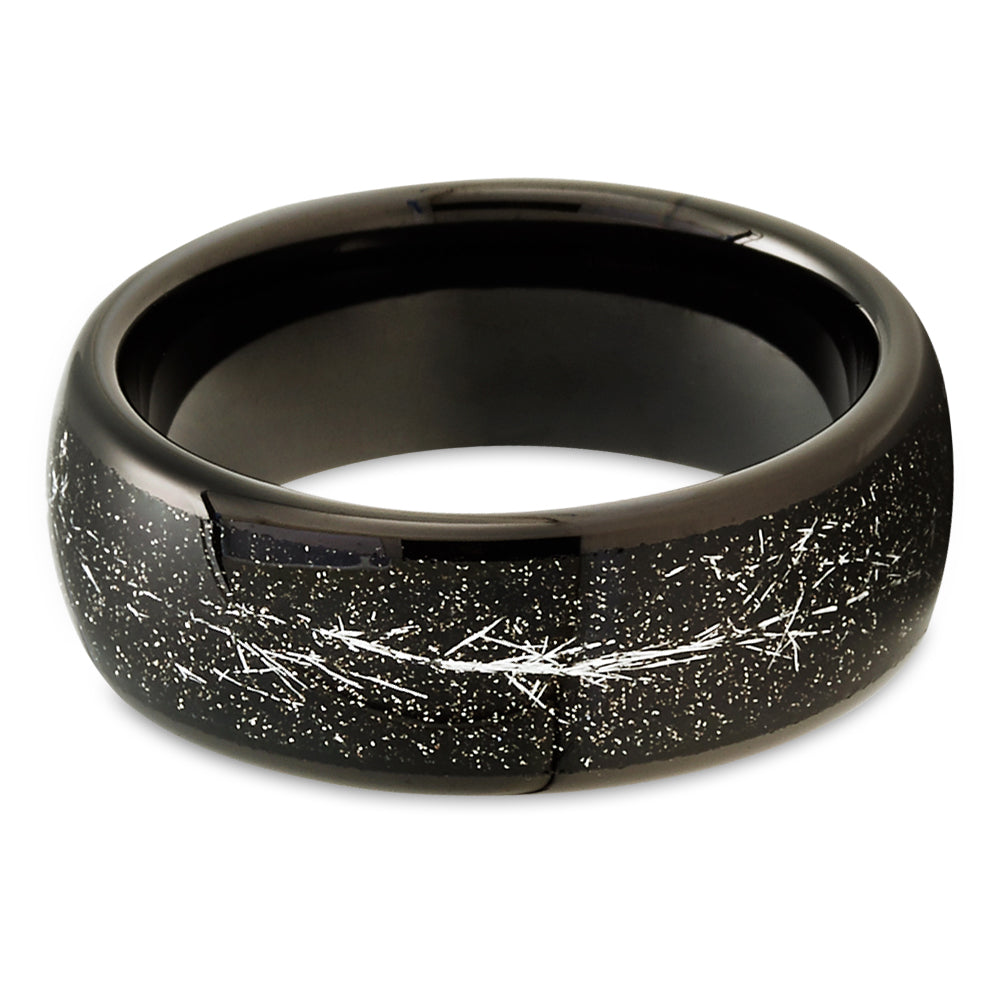 Meteorite Wedding Ring - Black Tungsten Ring - Wedding Band 8mm Wedding Ring - Black Ring