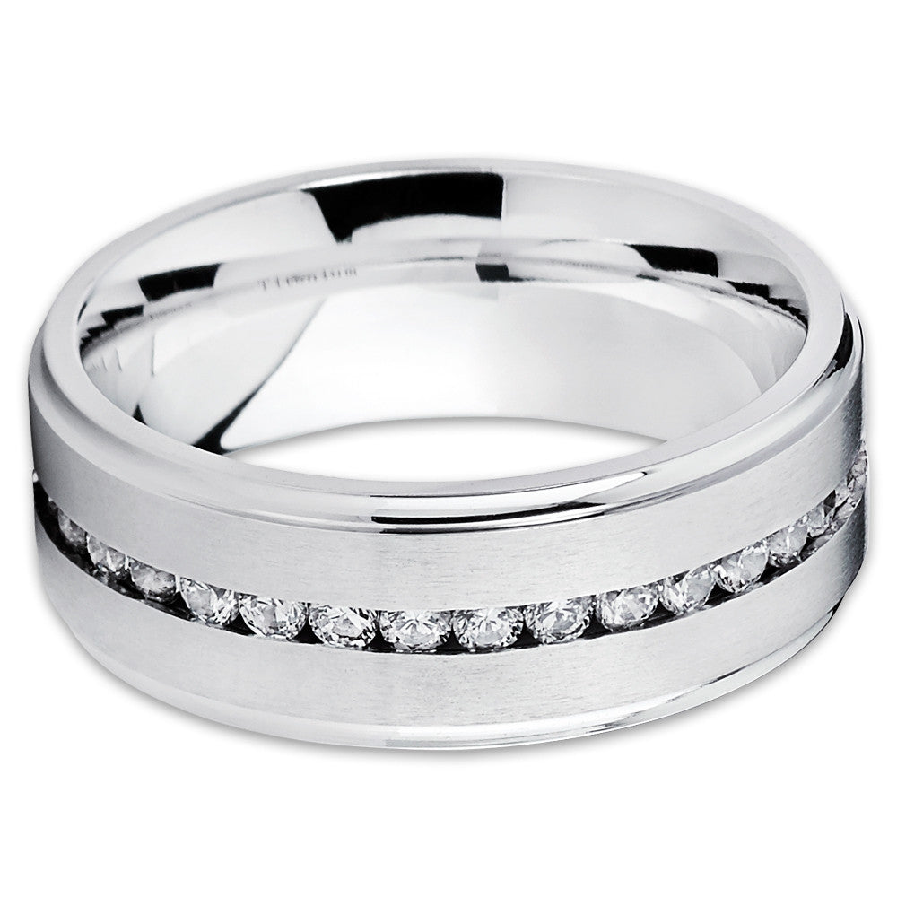 Silver Titanium Wedding Ring CZ Wedding Ring Titanium Wedding Ring Ring