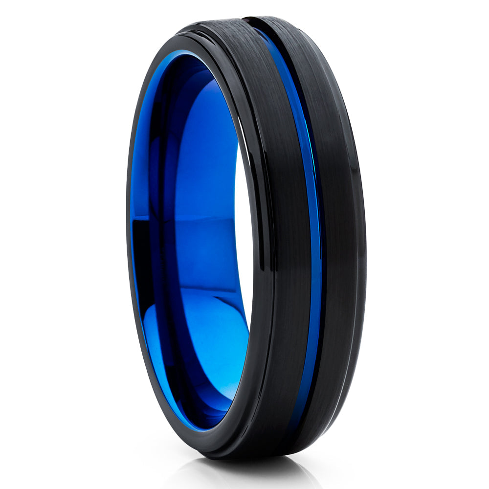Blue Tungsten Wedding Ring Black Tungsten Ring Black Wedding Ring 6mm