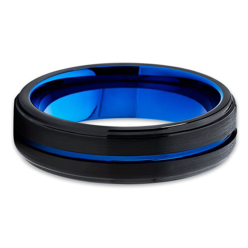 Blue Tungsten Wedding Ring Black Tungsten Ring Black Wedding Ring 6mm