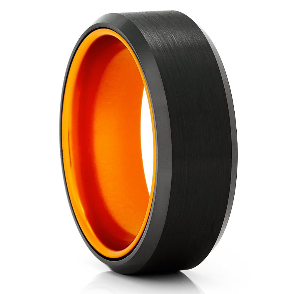 8mm Black Tungsten Ring Orange Tungsten Ring Engagement Ring