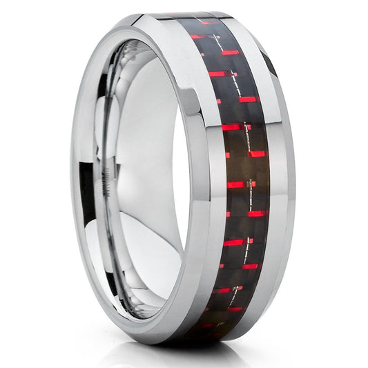 Tungsten Wedding Ring Silver Tungsten Ring 8mm Wedding Ring Carbon Fiber