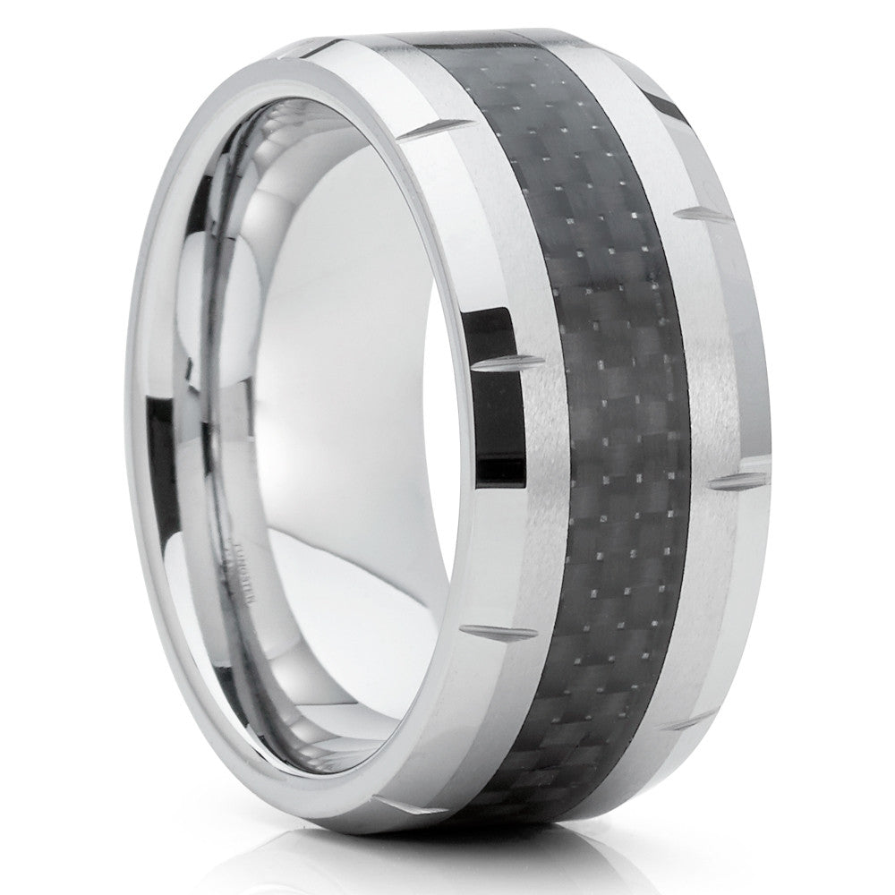 9mm Wedding Ring Tungsten Wedding Band Man's Wedding Ring Carbon Fiber Ring