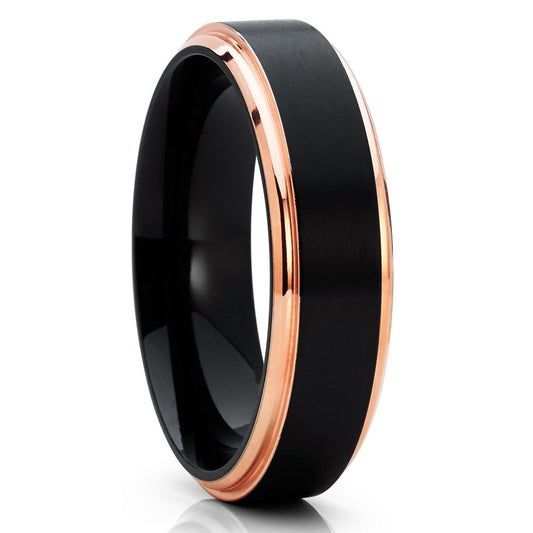 Rose Gold Wedding Ring Tungsten Carbide Ring Black Tungsten Ring