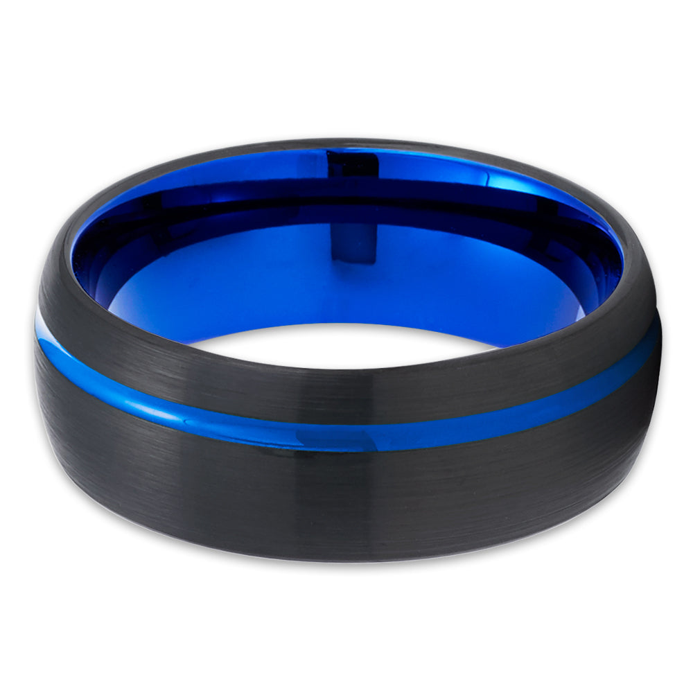 Blue Tungsten Ring Blue Wedding Ring Tungsten Carbide Ring Engagement Ring Dome Ring