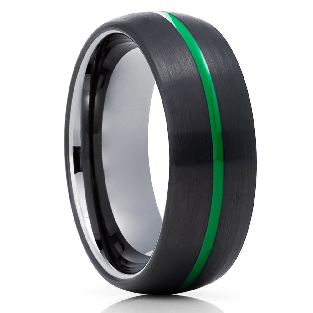 Black Wedding Ring Green Tungsten Ring 8mm Tungsten Ring Engagement Ring