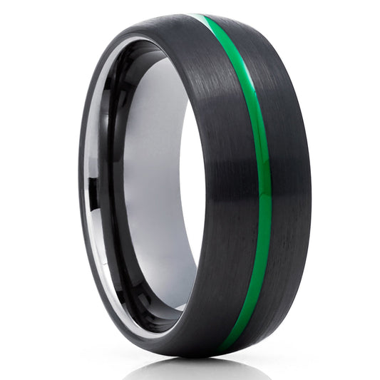 Black Wedding Ring Green Tungsten Ring 8mm Tungsten Ring Engagement Ring
