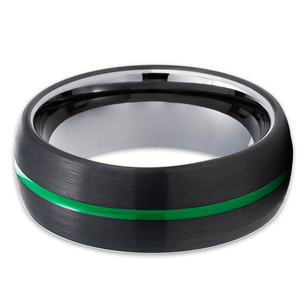 Black Wedding Ring Green Tungsten Ring 8mm Tungsten Ring Engagement Ring