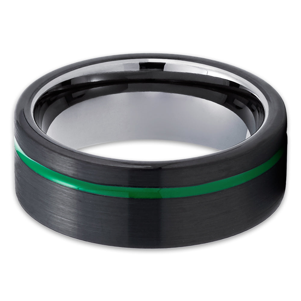 Gunmetal Wedding Ring,Black Tungsten Ring,8mm Tungsten Ring,Anniversary Ring,Green Wedding Ring