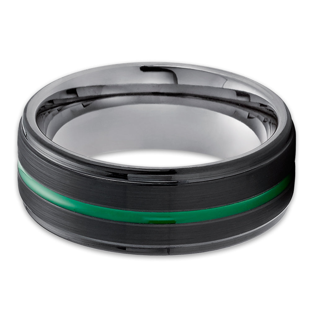 Gunmetal Wedding Ring,Black Tungsten Ring,Green Tungsten Ring,8mm Wedding Ring,Anniversary