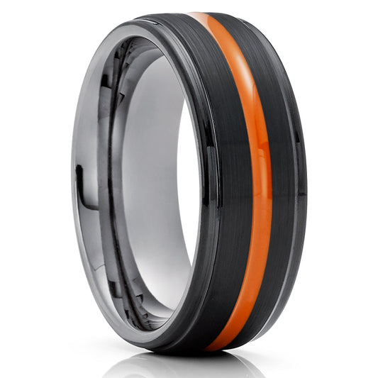 Orange Tungsten Wedding Ring Black Wedding Ring 8mm Ring