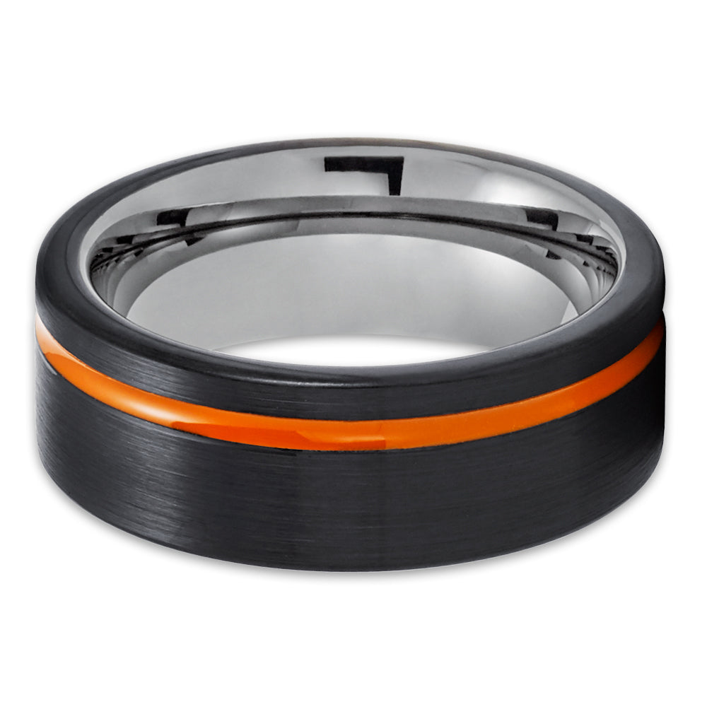 Orange Tungsten Ring Engagement Ring 8mm Wedding Ring Black