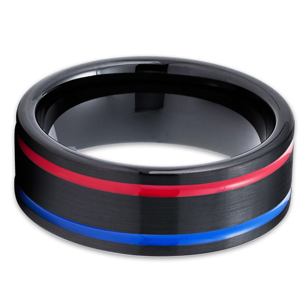 Black Tungsten Wedding Ring 8mm Wedding Ring Red Wedding Band Blue Ring