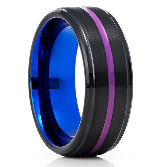 Purple Wedding Ring Black Tungsten Ring Engagement Ring