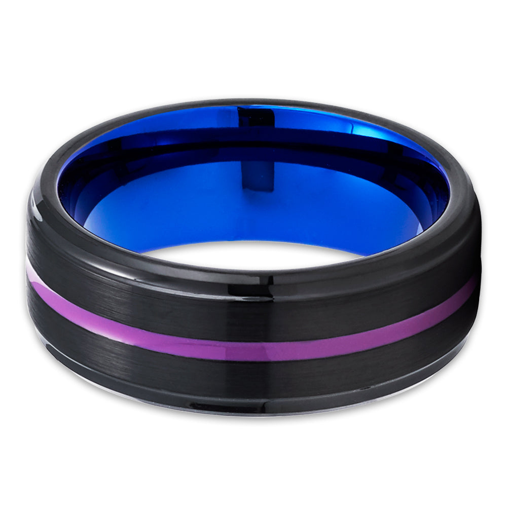 Purple Wedding Ring Black Tungsten Ring Engagement Ring