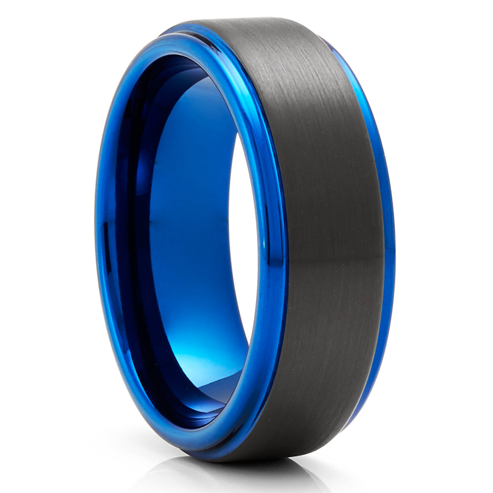 Blue Tungsten Wedding Ring Black Tungsten Ring 8mm Wedding Ring Engagement