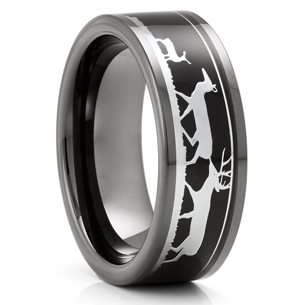 Buck Wedding Ring 8mm Wedding Ring Black Tungsten Wedding Ring Anniversary