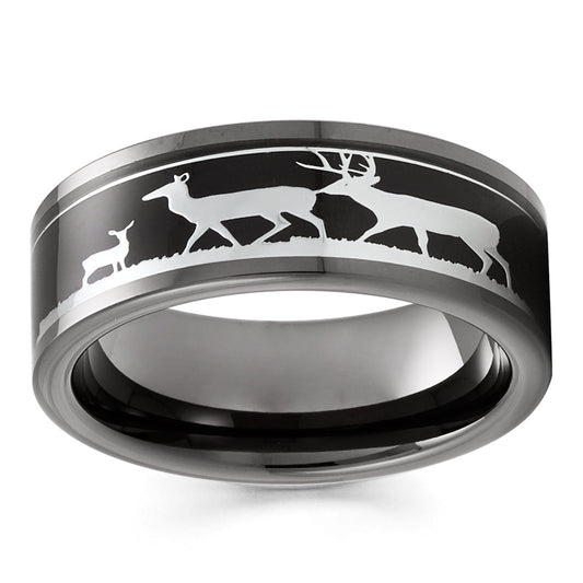 Buck Wedding Ring 8mm Wedding Ring Black Tungsten Wedding Ring Anniversary