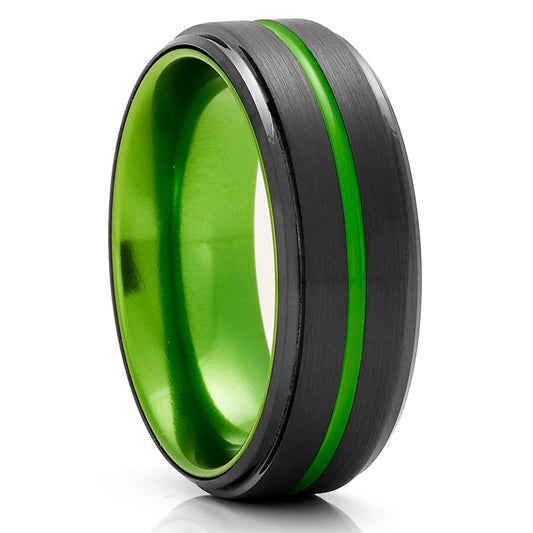 Green Tungsten Wedding Ring,Black Tungsten Ring,Anniversary Ring,Engagement Ring,Black Wedding Ring,Brush