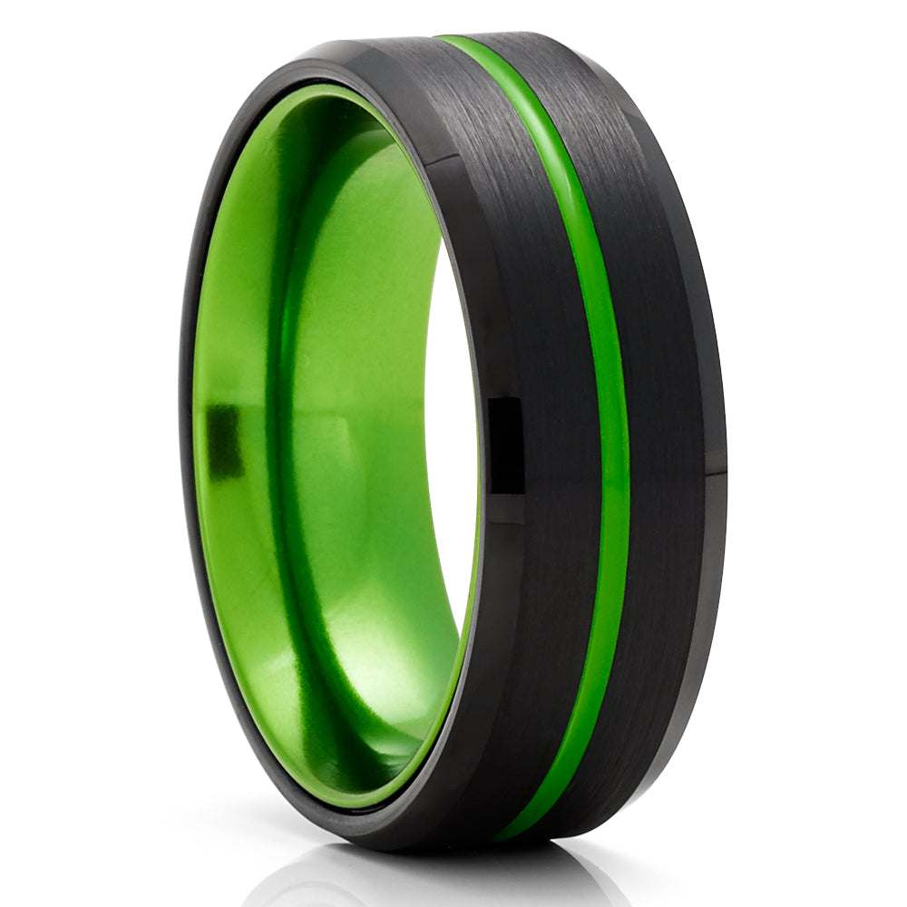 Green Tungsten Wedding Ring,Black Tungsten Ring,Tungsten Carbide Ring,8mm Wedding Ring,Engagement Ring,Comfort Fit