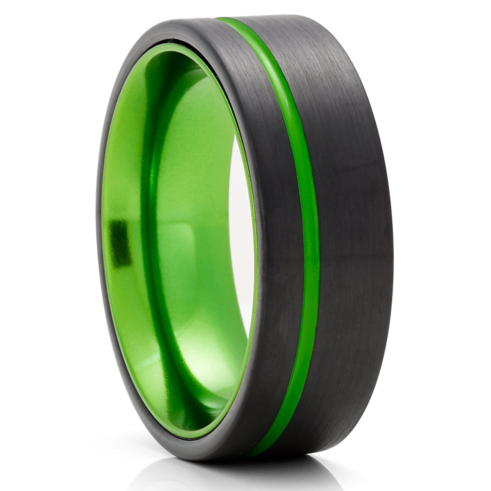 Green Tungsten Wedding Ring,Black Tungsten Ring,Engagement Ring,8mm Wedding Ring,Green Tungsten Ring,Comfort Fit