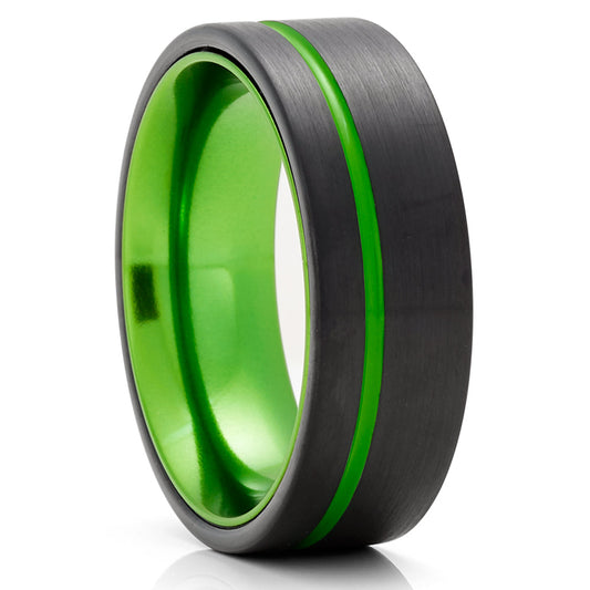 Green Tungsten Wedding Ring,Black Tungsten Ring,Engagement Ring,8mm Wedding Ring,Green Tungsten Ring,Comfort Fit