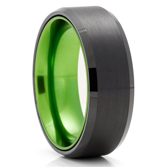 Green Tungsten Ring,Engagement Ring,Black Tungsten Ring,8mm Wedding Ring,Tungsten Carbide Ring,Comfort Fit