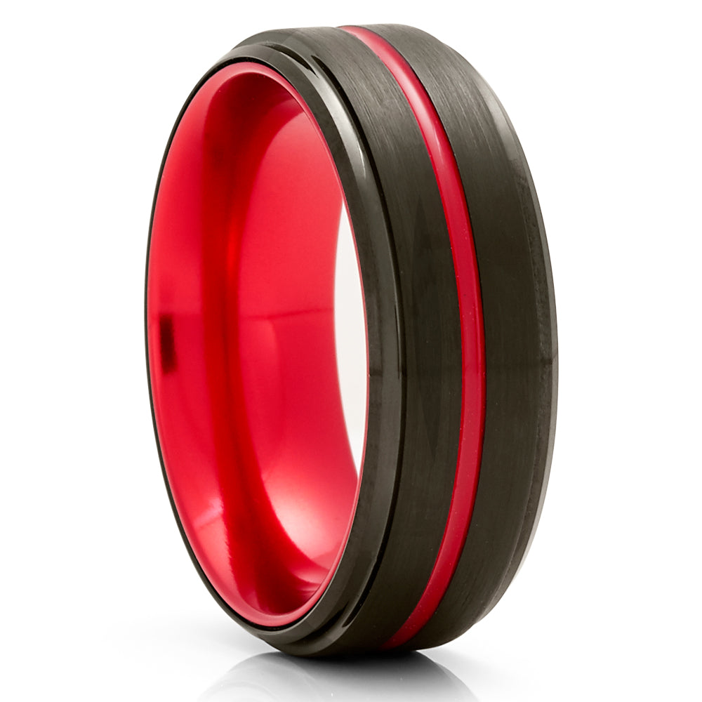 Black Tungsten Wedding Ring Red Tungsten Ring 8mm Wedding Ring Anniversary