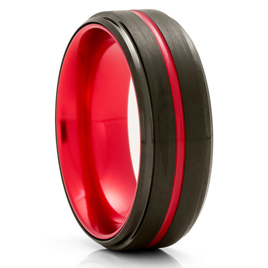Black Tungsten Wedding Ring Red Tungsten Ring 8mm Wedding Ring Anniversary