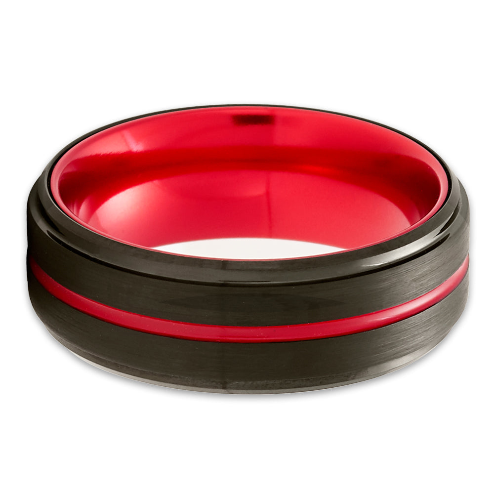 Black Tungsten Wedding Ring Red Tungsten Ring 8mm Wedding Ring Anniversary