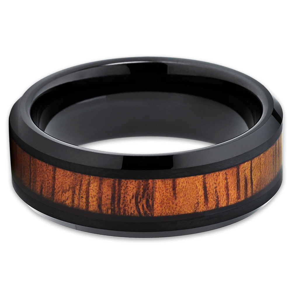 Black Wedding Ring Koa Wood Wedding Ring Anniversary Ring Engagement