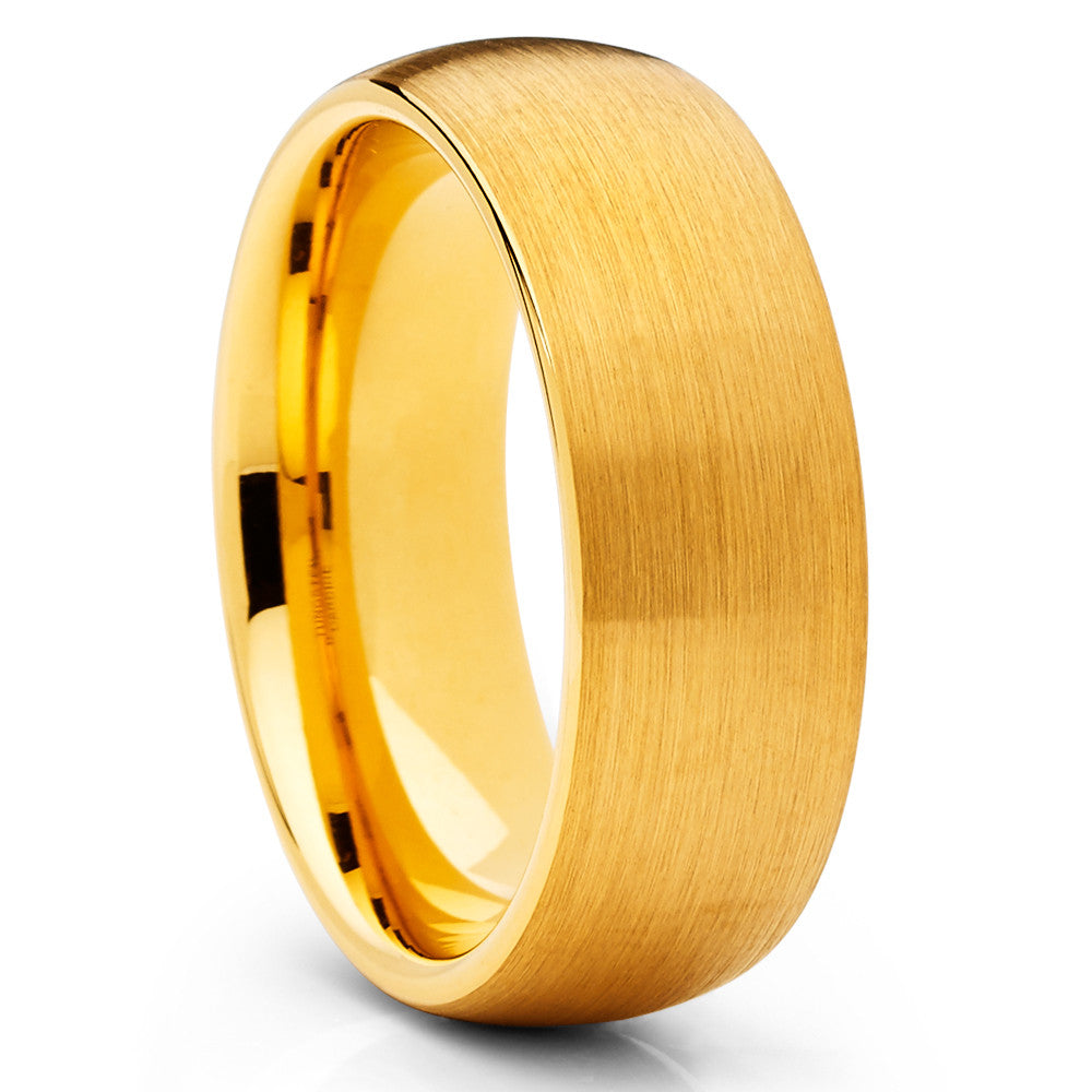 8mm Tungsten Wedding Ring Yellow Gold Wedding Ring Anniversary Ring
