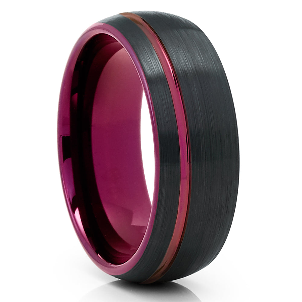 Black Tungsten Ring Purple Wedding Ring Tungsten Carbide Ring Purple Ring