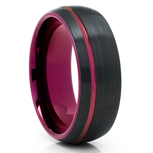 Black Tungsten Ring Purple Wedding Ring Tungsten Carbide Ring Purple Ring