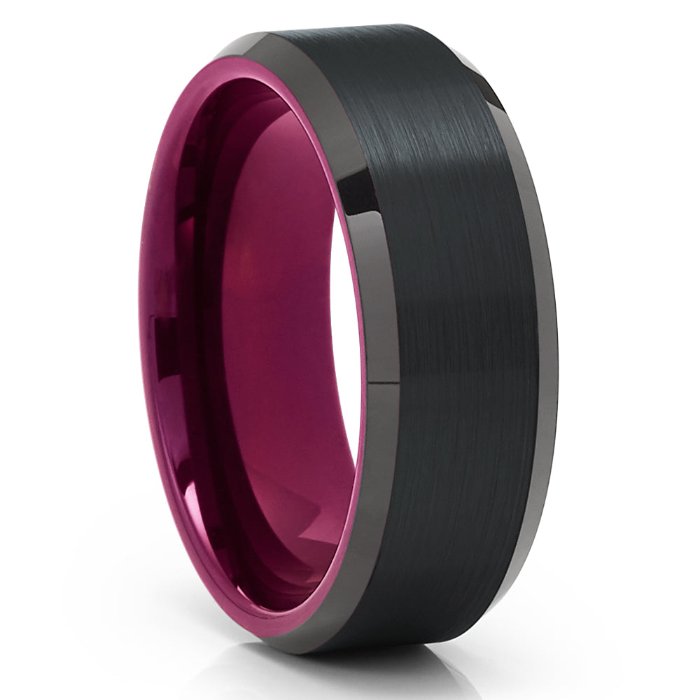 Purple Wedding Ring Black Tungsten Ring Engagement Ring 8mm Wedding Ring